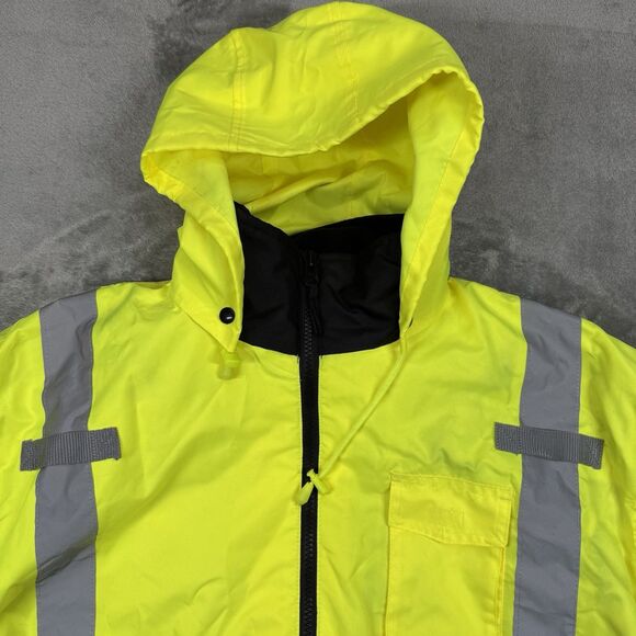 High Visibility Jacket Men’s 2XL Yellow Bomber Hood Type R Class 3 ANSI 107-2015 - Picture 11 of 11